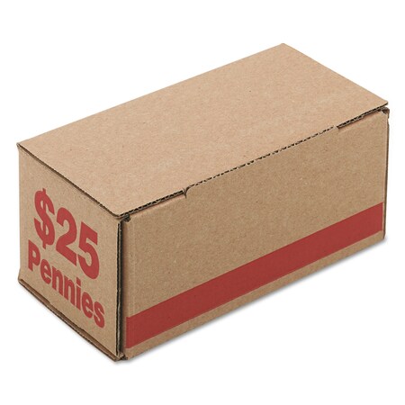 Pm Company Corrugated Cardboard Coin Storage w/Denomination Printed, Red, PK50 61001